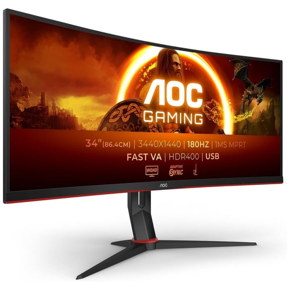 Restored AOC CU34G2XP/BK Gaming Monitor - 34" WLED Curved Monitor - 180Hz Refresh Rate, 5ms Response Time (Refurbished)