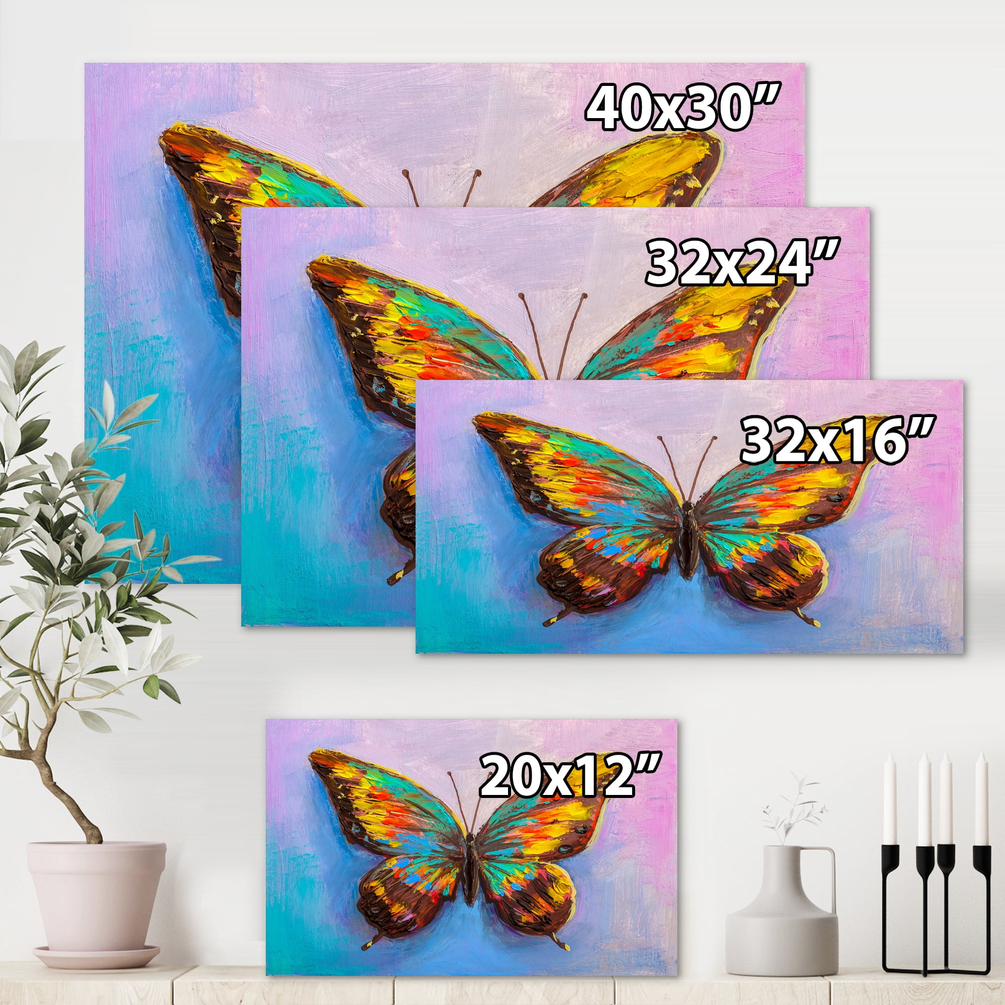 Beautiful Butterfly In Orange and Turquoise 12 in x 8 in Painting Canvas Art Print, by Designart