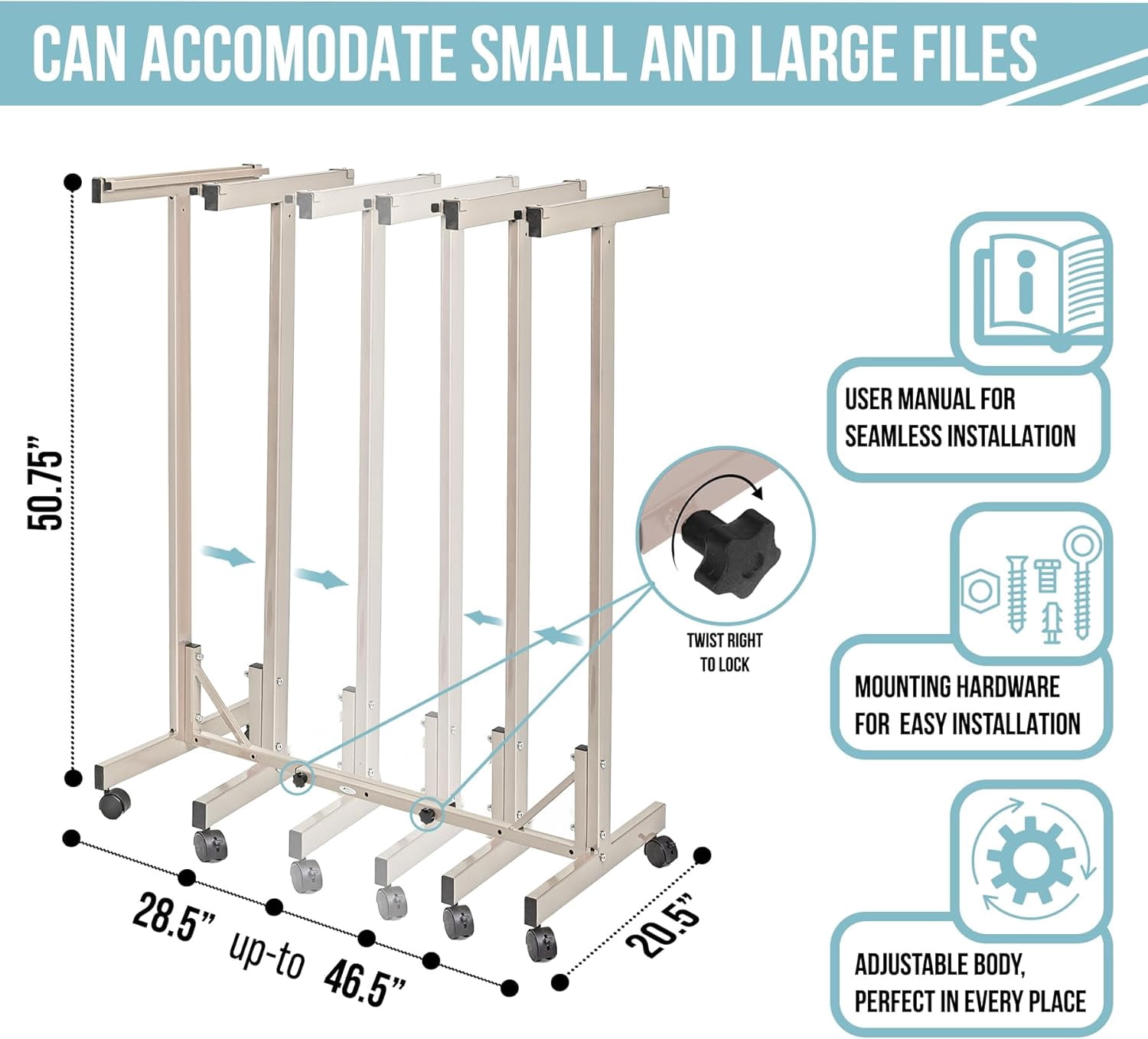 Adir Mobile Blueprint Storage Rack - Adjustable Mobile Blueprint Holder, Vertical Architect Drawing Rack with Wheels, Poster Rack Display, Construction Plans Holder (Without Blueprint Clamps)