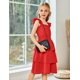 thumbnail image 2 of Vestido Arshiner para niñas con mangas onduladas para verano de 6 a 7 años, rojo, 2 of 9