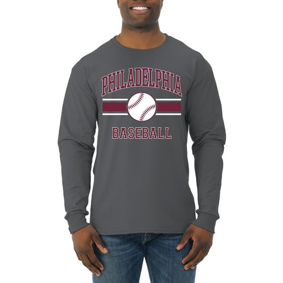Wild Bobby City of Philadelphia Baseball Fantasy Fan Sports Men's Long Sleeve T-Shirt, Charcoal, Large