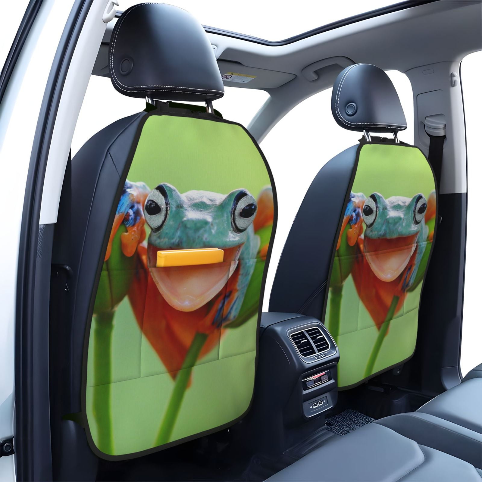 Xecao Flying Frog On Branch Pattern Car Seat Back Protector 2 Pack Large Capacity Pocket, Kick Mats Back Seat Protector