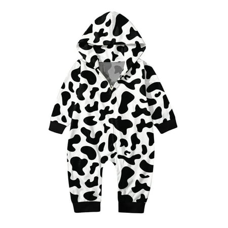 

TAIAOJING Babys Autumn Winter Family Sets Cow Prints Hooded Zipper Jumpsuit Family Outfit 9-12 Months