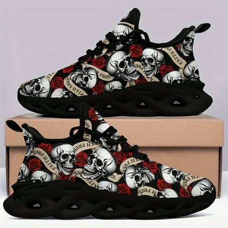 

Fashion Halloween Skeleton Print Lace Up Sports Shoes Lightweight Non-slip And Wear Resistant Travel Walking Shoes Women s Footwear