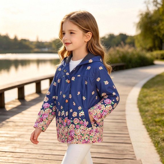 Lutiedan Girls Hooded Jackets Snap Button Long Sleeve Cartoon Print Jackets Fall Windproof Jacket with Pockets Size 1-9