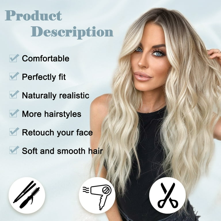 MORICA Long Wavy Wig 26 Inch Platinum Blonde Wigs for Women Natural Looking Cute Wigs for Daily Party