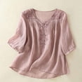 thumbnail image 2 of Camiseta de Trabajo de Manga Corta con Cuello en V Bordada con la Sensación de Lino, Transpirable Poliéster Spandex Top Casual para la Oficina de Verano, 2 of 8