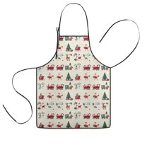 Beige Christmas Santa and Train Pattern Kids Aprons for Girls and Boys,Adjustable Neck Strap Toddler Aprons for Kids Cooking Baking