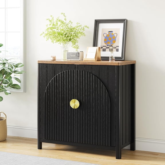 SKKTKT Sideboard Cabinet with Storage - 63” Large Kitchen Buffet Table, Adjustable Shelf & 4 Fluted Doors Farmhouse Coffee Bar for Living Room Dining Room Entryway, Wood