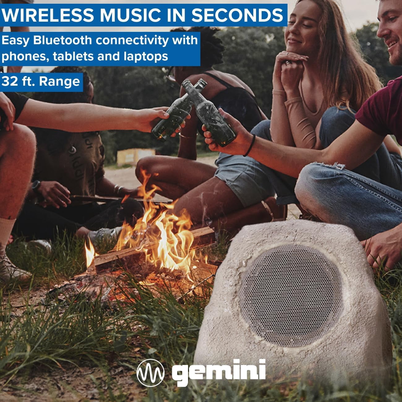 Gemini GHRK-500LTMS Solar Bluetooth TWS 30-Watt-Peak Outdoor Rock Speaker with LED Lighting (2 Pack), GHRK-500LTMS-PR