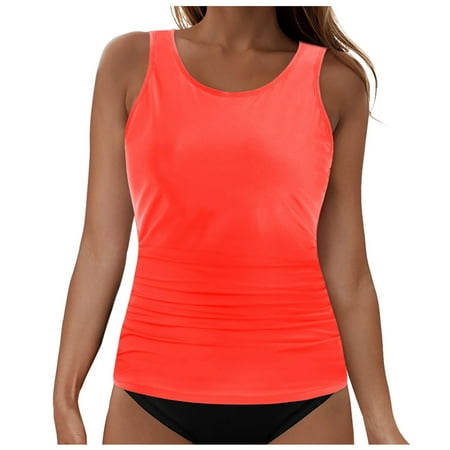 Gessp Women s Bikini Tops Women s Twist Ruched Bandeau Tankini Top Tube Top Swimsuit Molded Cups Tummy Control Sexy Bathing Suits Top(Watermelon Red S)