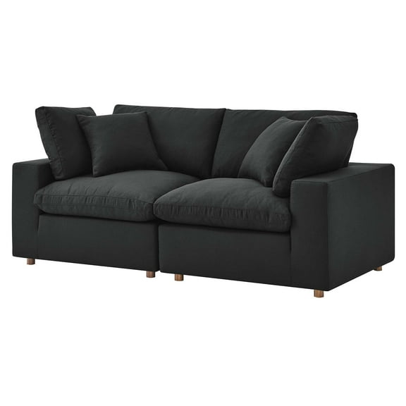 Modular Deep Sofa, Black, Fabric, Modern Contemporary, Living Lounge Cafe Room Hotel Lobby Hospitality