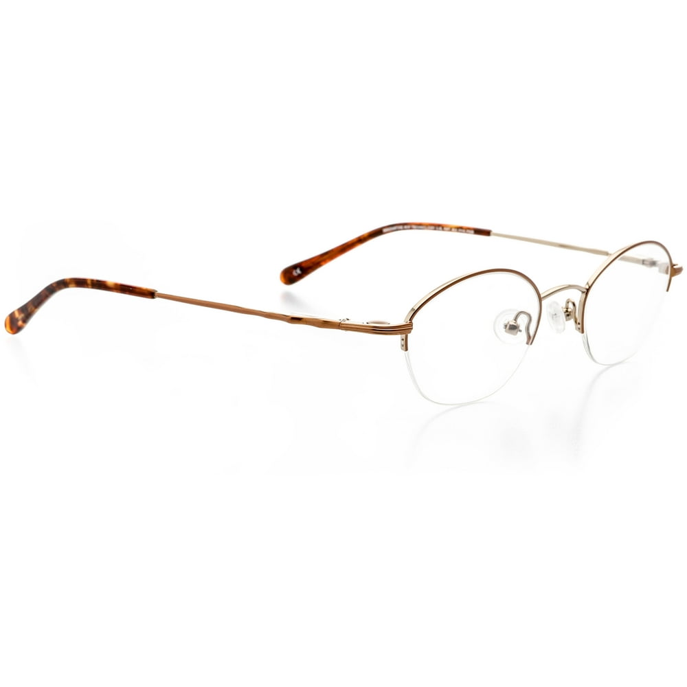 Optical Eyewear Oval Shape Metal Half Rim Frame Prescription Eyeglasses Rx Shiny Gold 