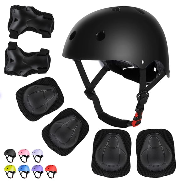 Set de protección WayEee para niños, casco de bicicleta y monopatín, negro
