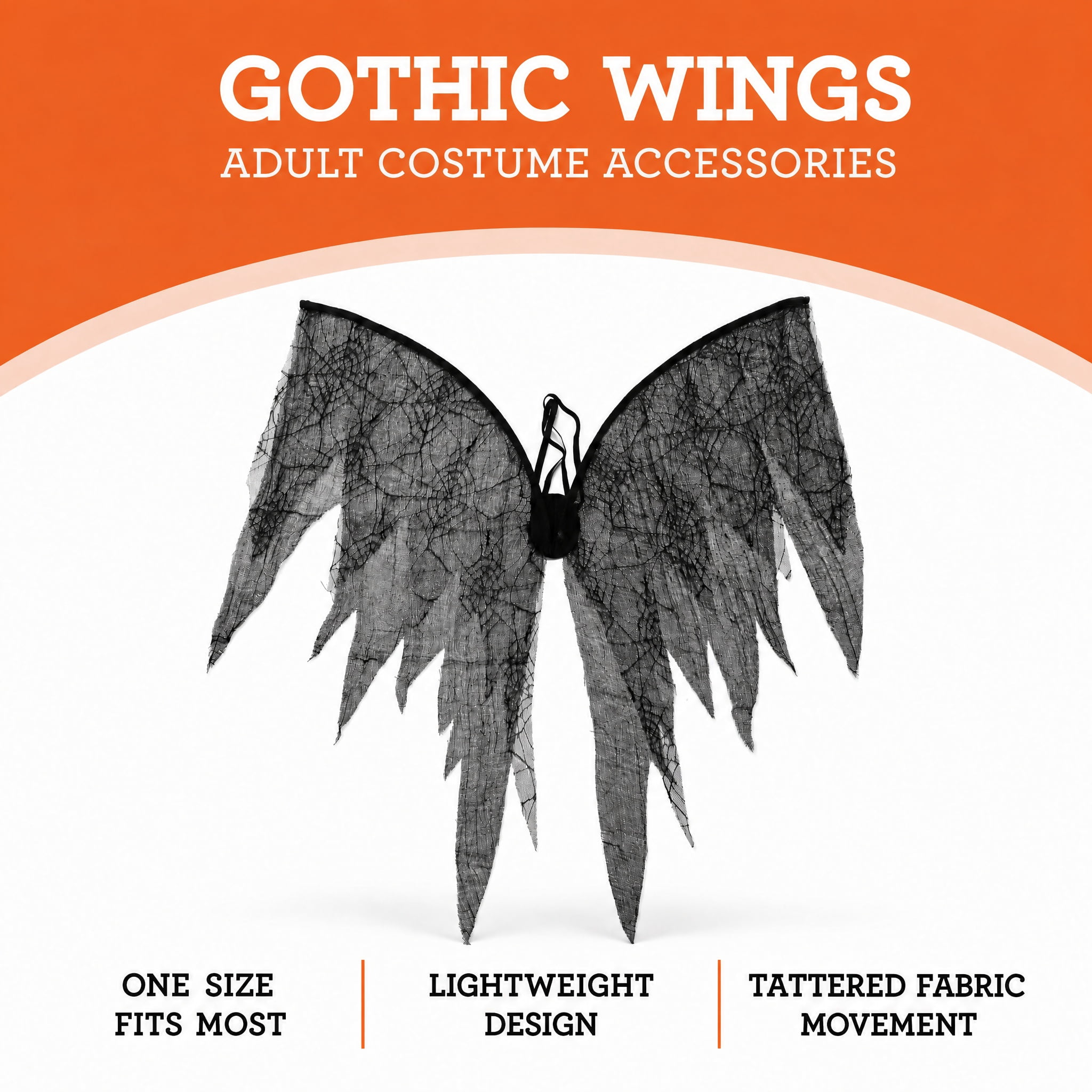 Gothic Wings Costume Accessory for Adults, Black, Halloween by Way To Celebrate