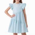 thumbnail image 7 of NIPAXO Girls Dress Puff Sleeve Floral Print Tiered Ruffle Hem Cotton Blend Summer Casual Dress for Girls with Lace Neckline Blue, 7 of 7