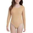 thumbnail image 3 of iiniim Girls Fleece Long Sleeve Nude Leotard for Gymnastics Ballet Dance Bodysuits Unitard Dancewear Nude Round Neck 3-4, 3 of 7