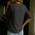 thumbnail image 5 of Women's V Neck 3/4 Sleeve Henley Top, Button Detail Casual Loose Tunic Blouse, Solid Color Elbow Sleeve Shirt for Daily Office Casual Wear 01-Black XXL, 5 of 5