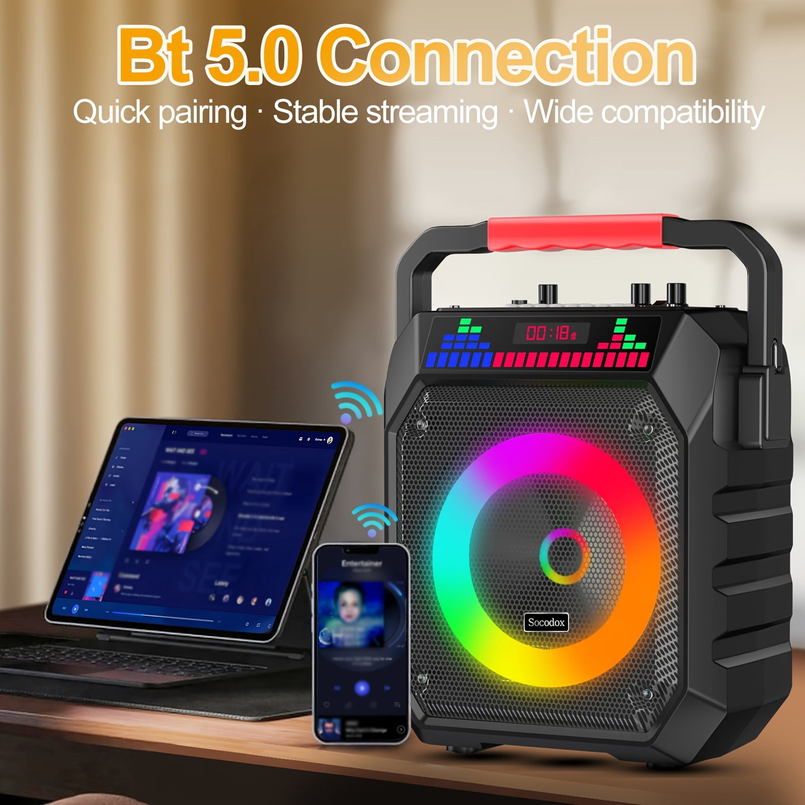 Karaoke Machine with Two Wireless Microphones, Portable Speaker with LED Lights for Karaoke Machine for Adults And Kids, Supports BT/USB PA System for Home Singing Outdoor Party, Music Gifts.