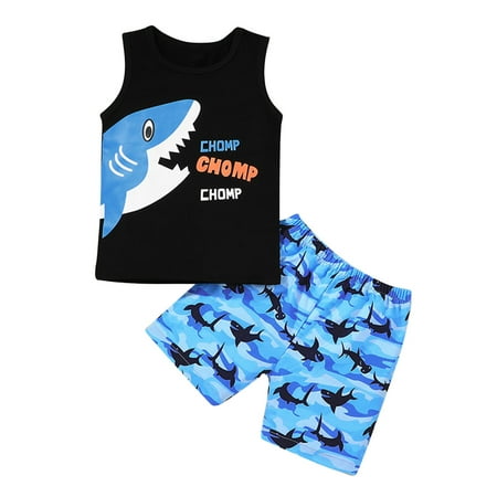 

BIZIZA Outfit Set for Baby Boy Shorts T Shirts 2-Piece Cute Cartoon Dinosaur Short Sleeve 0-2Y Toddler Black 3-4Y