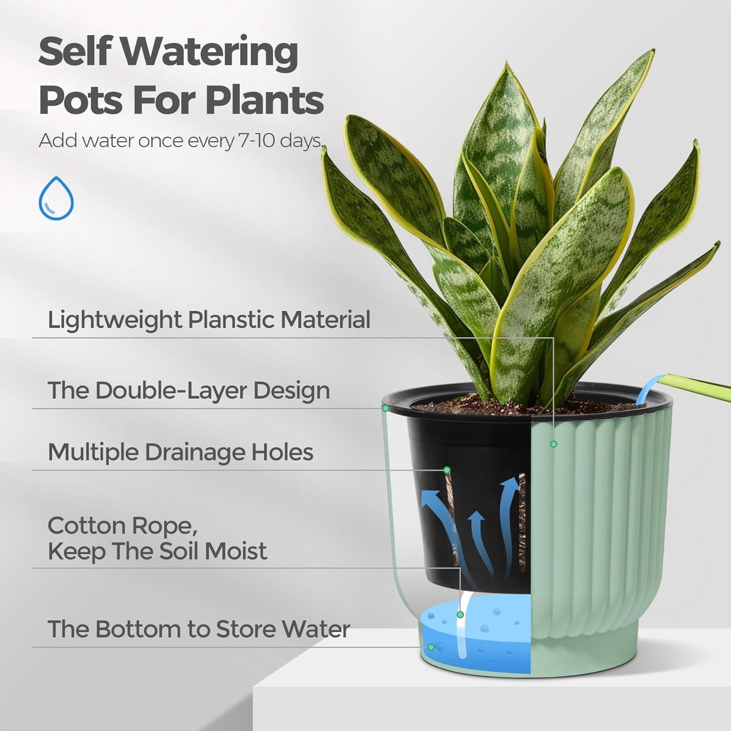4 Inch Self Watering Plant Pots 6 Pack Small Indoor Planters for African Violets Succulents Durable White Plastic Gardening Containers