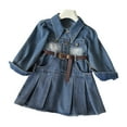 thumbnail image 2 of LYMAYTER ‌‌‌Toddler Girls Long-Sleeve Denim Shirt Dress Pleated Skirt Belt for 2-8Y Little Kids Fashion Wear‌, 2 of 8