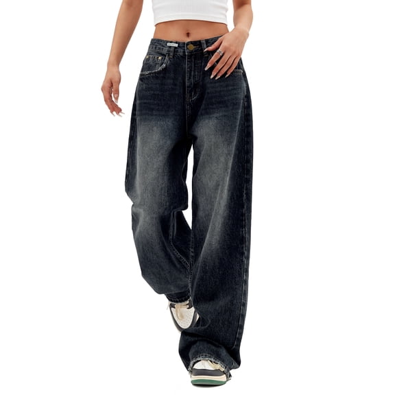 EMMIOL Women's Y2K Barrel Baggy Jeans Stretch High Waist Wide Leg Jeans Vintage Boyfriend Denim Pants