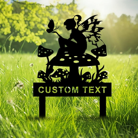 Custom Outdoor Angel Metal Sign Statue Stake, Personalized Garden Name Sign, Metal Stake Plaque Memorial Yard Decor Art Gift