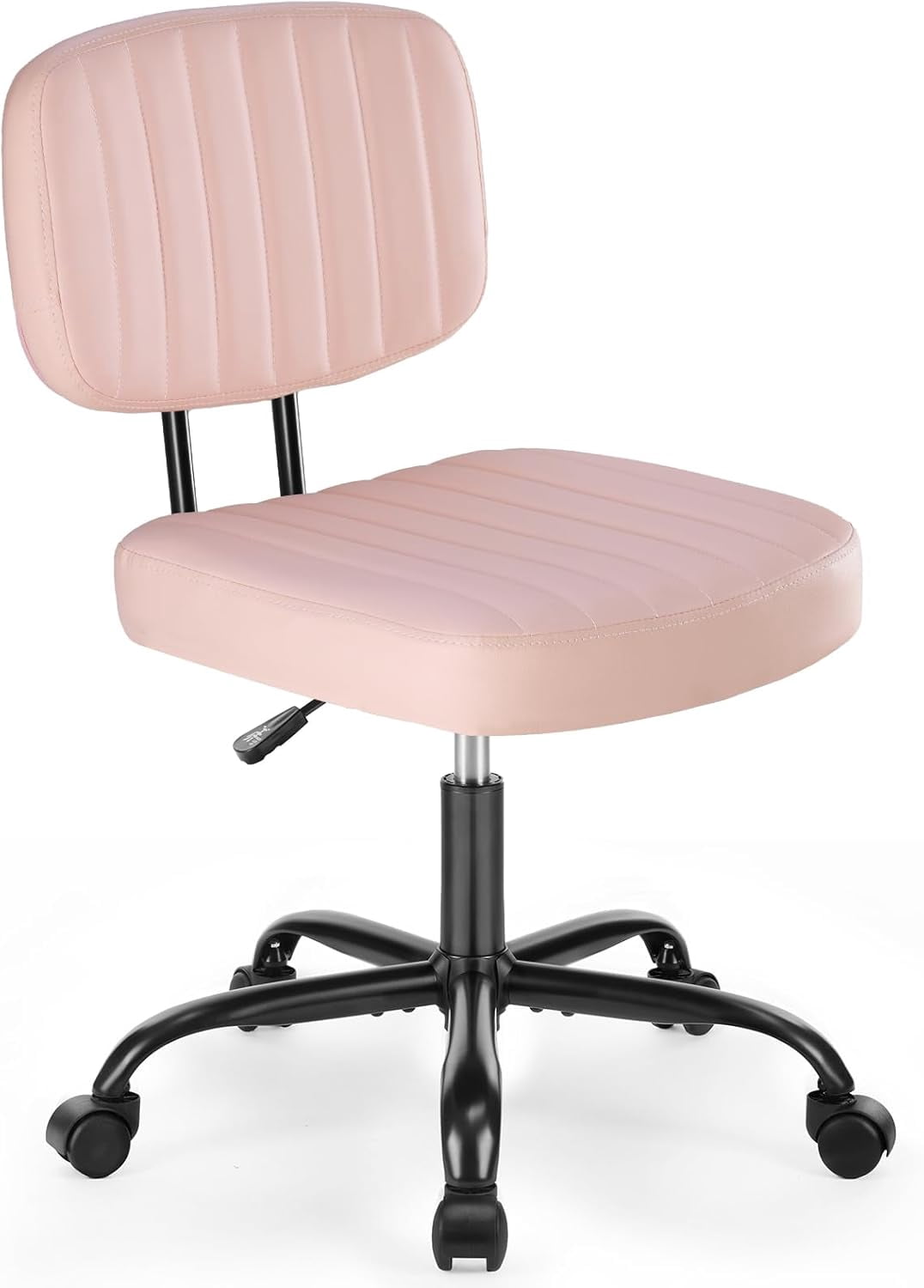 Armless Office Desk Chair with Wheels, Adjustable Height 360° Rolling Swivel Lumbar Support Low-Back Computer Chair, PU Leather, Pink