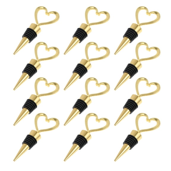 UPOUART 12Pcs Novelty Bottle Stoppers Heart Shape Golden Alloy and Silicone Sealing for