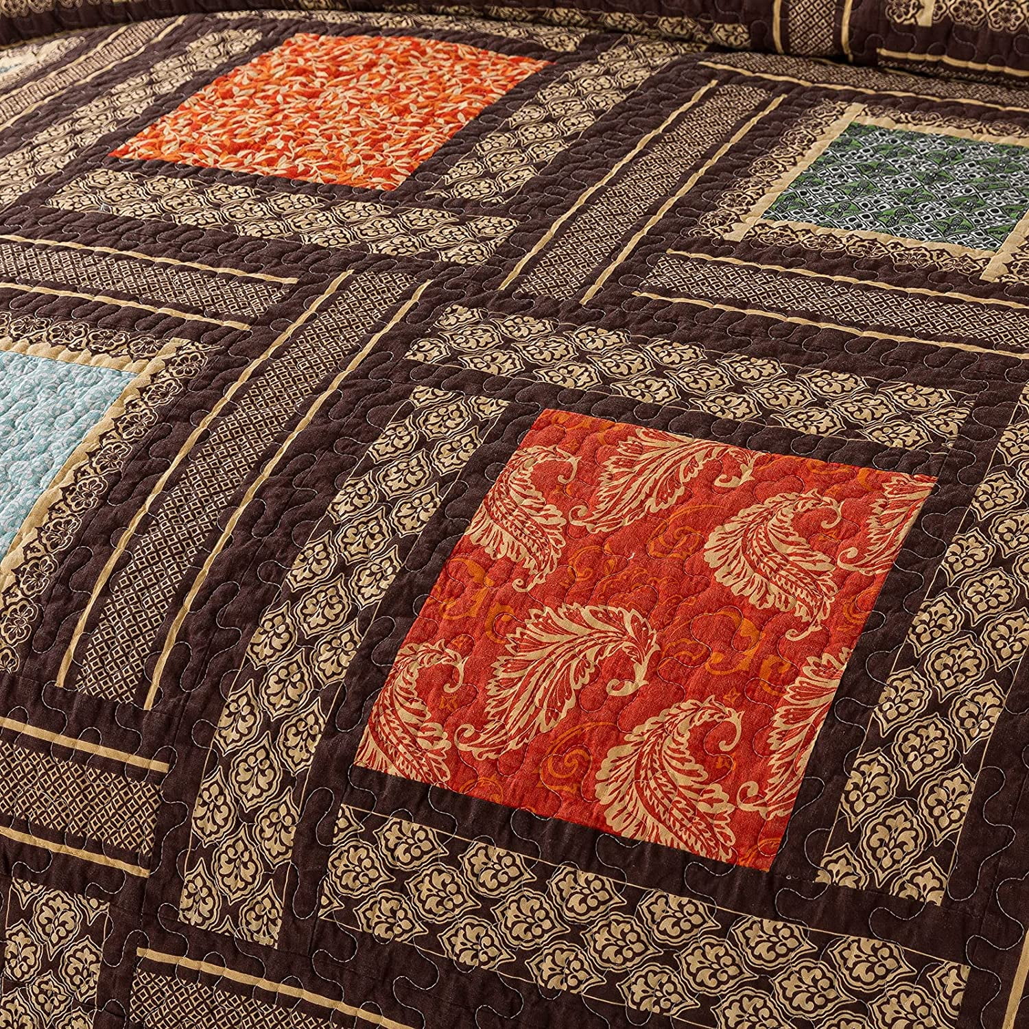 Nordmiex Patchwork Cotton Quilt Set Bohemian Farmhouse Bedding Set, Queen