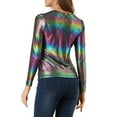 thumbnail image 3 of INSPIRE CHIC Women's Top Long Sleeve Sparkly Glitter Shiny Metallic Tops S Multicolor, 3 of 7