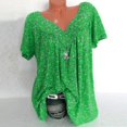 thumbnail image 1 of Qucoqpe - Blusa de talla grande para mujer, estilo informal, con estampado de color sólido, cuello en V, manga corta, fruncida, para verano, en liquidación, 1 of 5