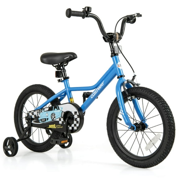 Costway Vélo d'Entraînement pour Enfants de 16 Pouces avec Roues Stabilisatrices Amovibles, Pneus Pneumatiques, Bleu Marine