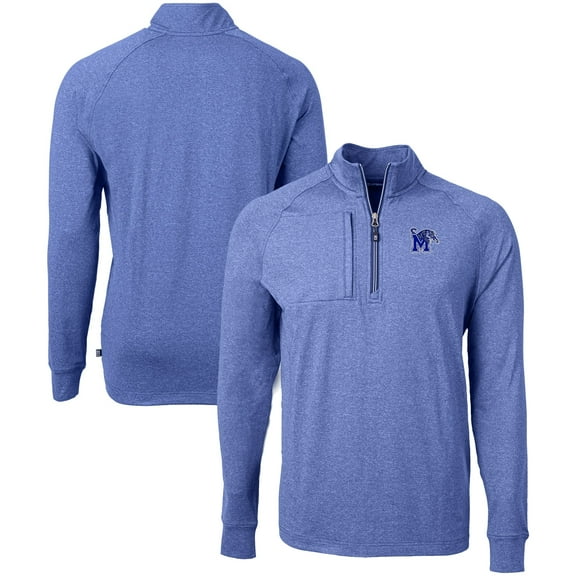 Men's Cutter & Buck  Heather Royal Memphis Tigers Big & Tall Adapt Eco Knit Quarter-Zip Pullover Top