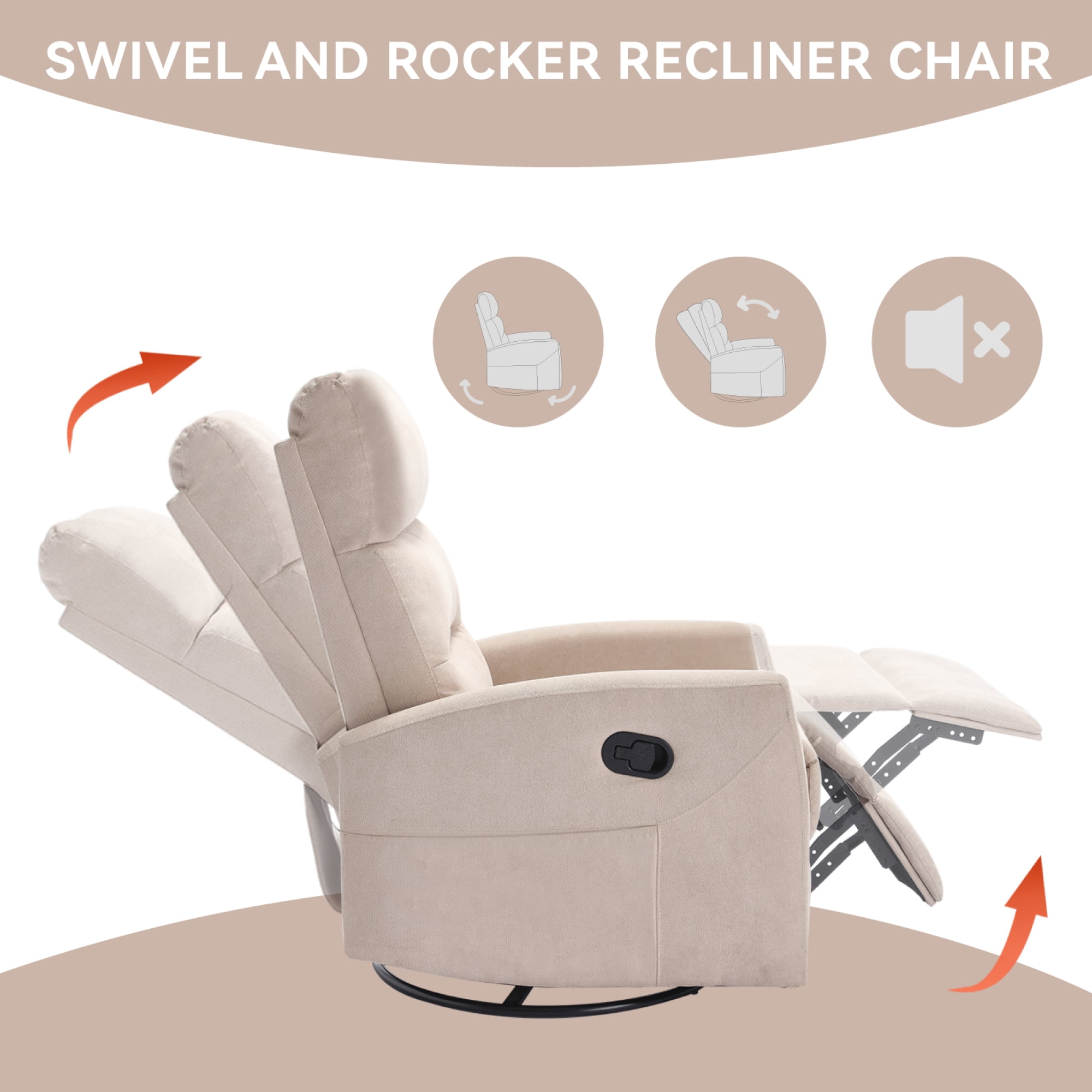 Manual Recliner Chair for Living Room,Swivel Recliner Chair with Footrest,Beige