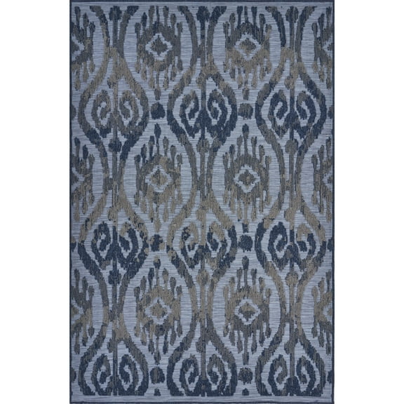 LR Home Reese 5' x 7', Blue/Gray Ikat Fade, Stain, and Moisture Resistant Indoor/Outdoor Area Rug