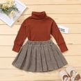 thumbnail image 2 of Coerni Toddler Baby Girls Skirt Set Turtleneck Knitwear Sweater Ribbed Tops And Plaid Pleated Skirt 2Pcs Outfits Set, 2 of 7