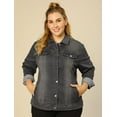 thumbnail image 2 of GRACE & GRANDEUR Women's Plus Size Long Sleeve Button Down Regular Fit Jean Denim Jacket Grey 4X, 2 of 6