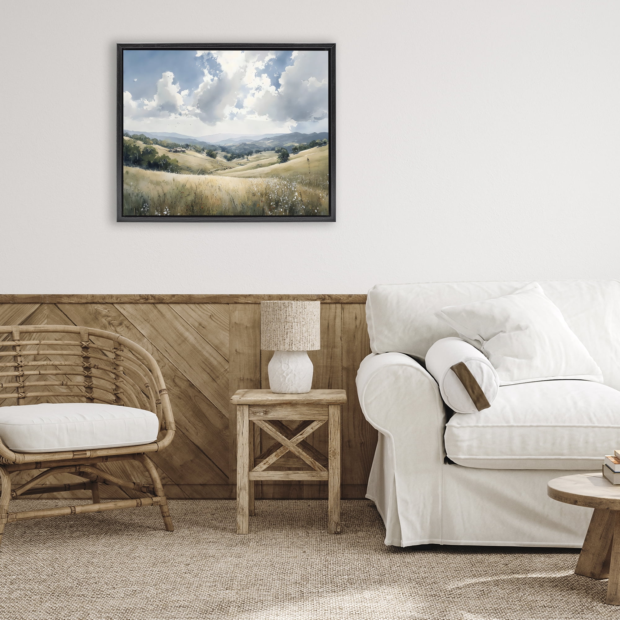 Stupell Industries Distant Hill House in Meadow Black Framed Floater Canvas Wall Art, design by Franklyn Gregory