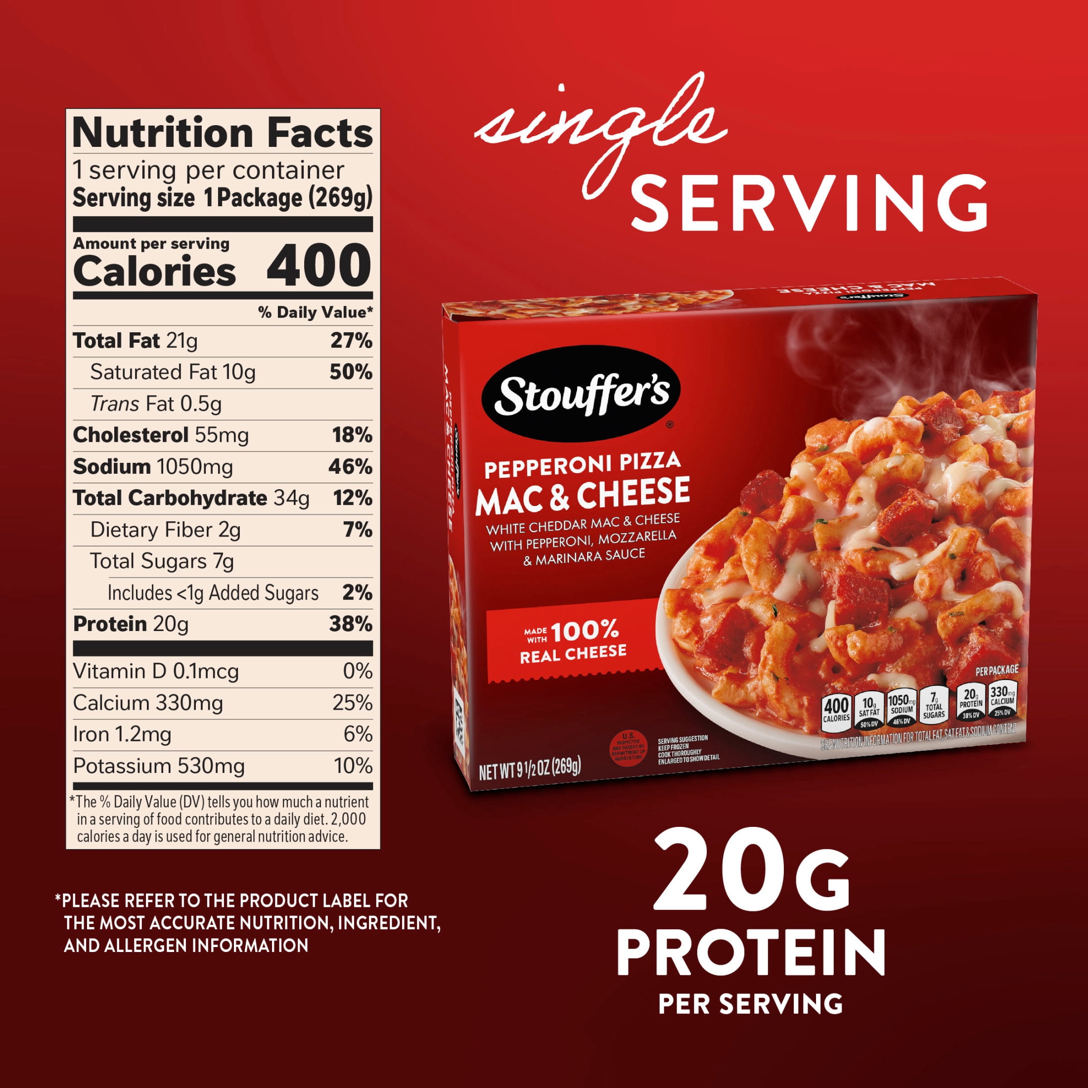 Stouffer’s Pepperoni Pizza Mac & Cheese, Single Serve, Single Frozen Meals 9.5 oz