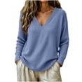 thumbnail image 2 of Kadlawus Long Sleeve Loose V Neck Pullover Women Fall Knit Sweater Cozy Soft Plus Size Tunic Tops for Commute Weekend Travel Holiday Casual Wear, Navy L, 2 of 6