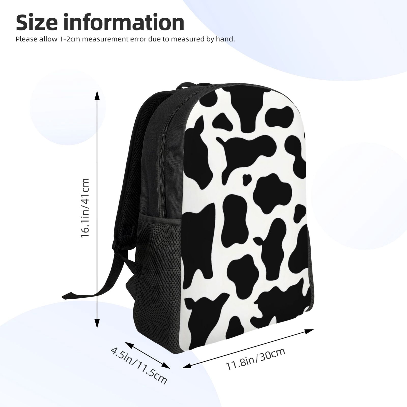 Single Side Full Backpack 16.1×11.8×4.5in Large Capacity Breathable Shoulder Belt Leisure Simple And Strong Bearing Capacity Simple Cow Print Pattern, Vector Art Style_4
