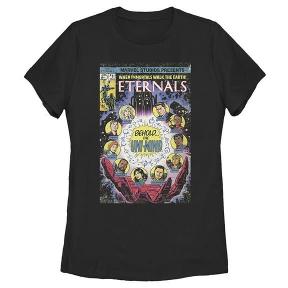 Women's Marvel Eternals Retro Comic Book Cover  Graphic Tee Black 2X Large