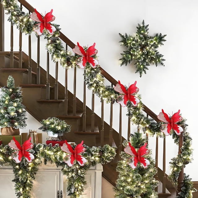Figura Decorativa Navideña de Imitación | Adorno de Plástico para Árbol de Navidad con Borde de Malla y Perlas Brillantes | Decoración Navideña con Clip para Árboles, Coronas, Regalos, Fiestas y Manu
