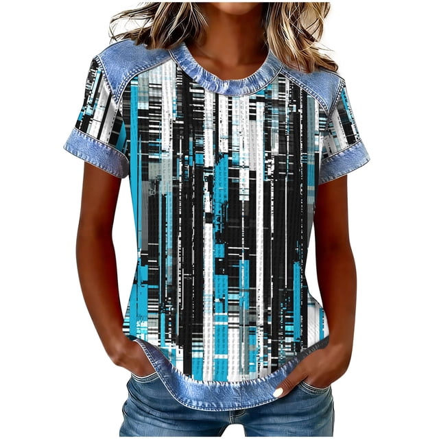 Tops de Manga Corta para las Mujeres de Cuello Redondo de Ajuste Suelto de Color Sólido Camiseta de Manga Corta Blusa Tops Sueltos