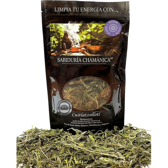 Baño de Hierbas Cuitlatzollotl 4 hierbas - Relajación Muscular SABIDURÍA CHAMÁNICA Flor de Santa María, Romero, Hierbabuena y Mejorana