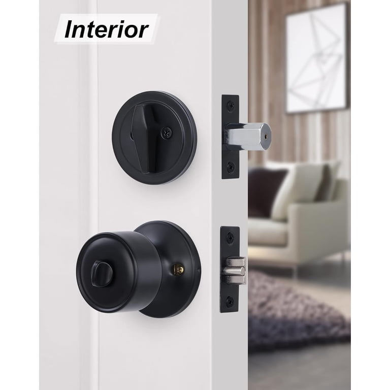 GITRANG Keyed Alike Deadbolt & Door Knob Combo Set – Single Cylinder Entry Lock, Matte Black, Adjustable Fit For Exterior Front Doors