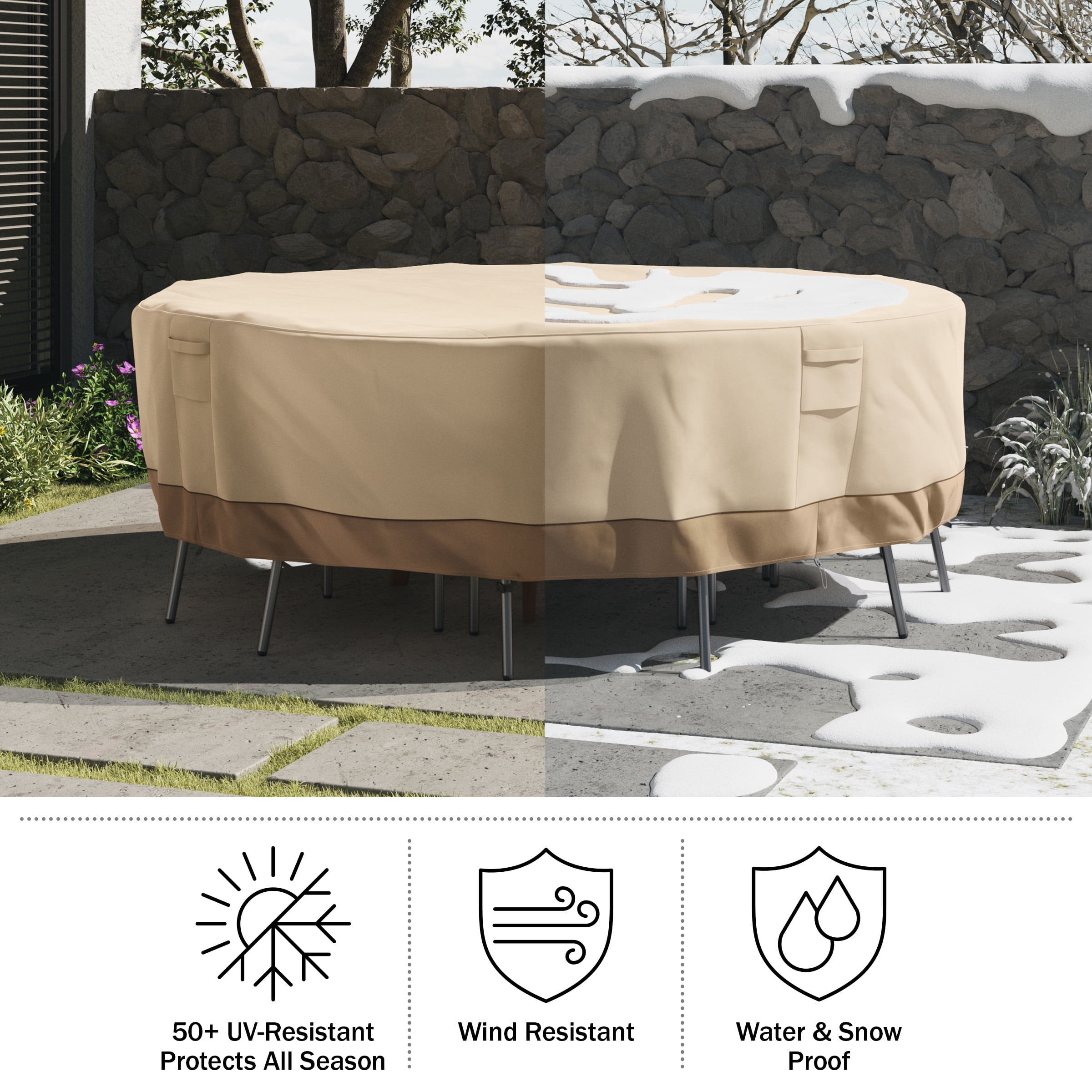Pure Garden 94in Round Outdoor Patio Table Cover - Waterproof UV 50+, Beige