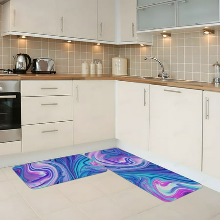 

Kitchen Mats for Floor 2 Piece - Swirl Blue And Purple Anti Fatigue Mats for Kitchen Floor Kitchen Rugs Non Slip Washable Mat for Home Kitchen Decor